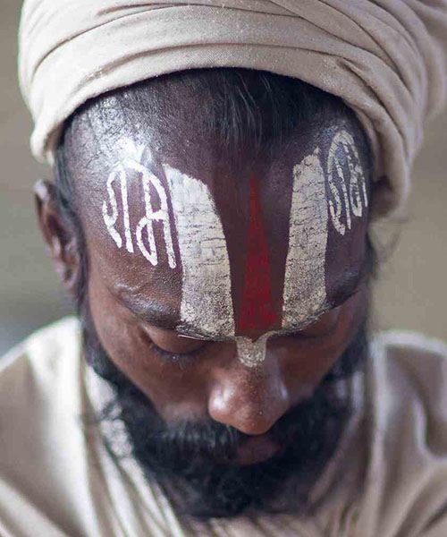 Forehead painted from yogi from india